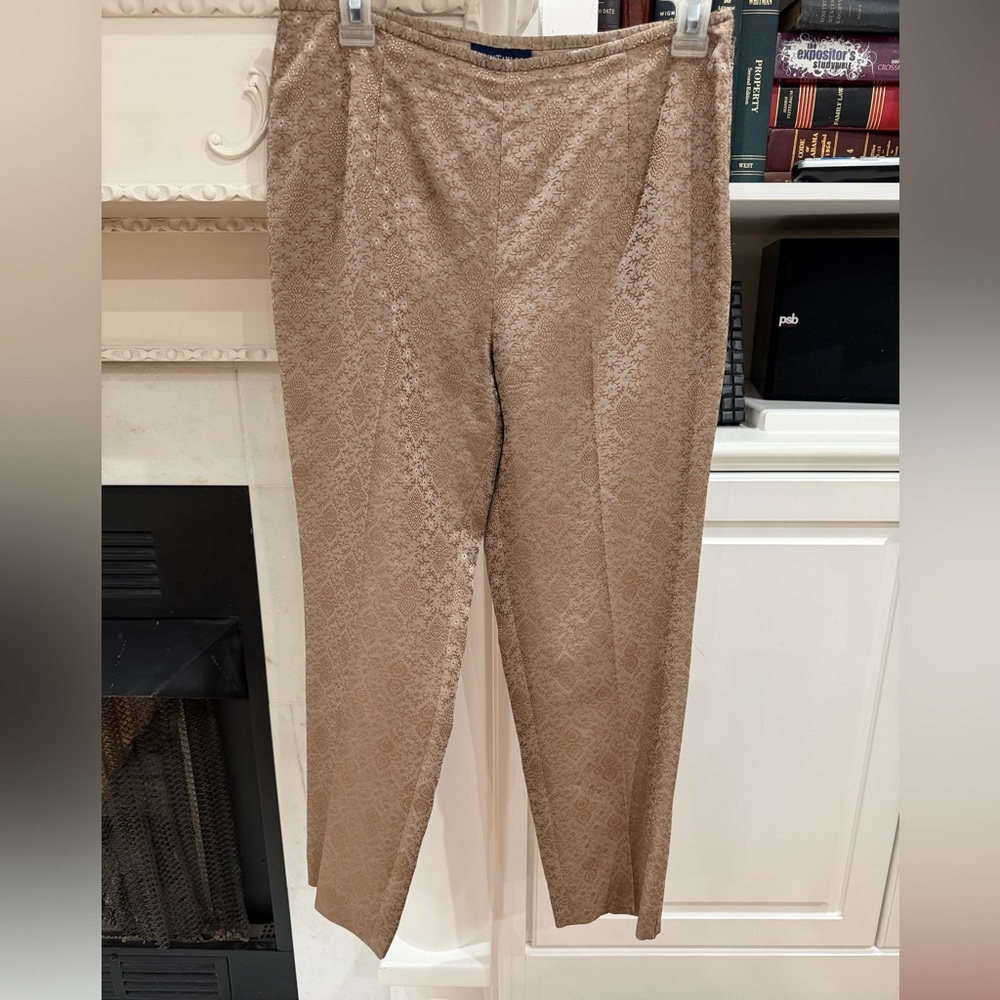 Ann Taylor Medallion Side Zip Ankle Pants twxtured 6P Tan Slit Hem preppy Career - Picture 5 of 14